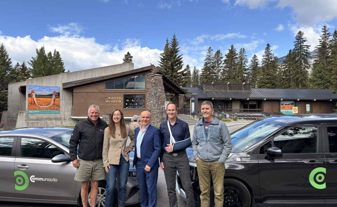 From left to right : Councillor Brian Standish, Mayor Corrie DiManno,
Marco Viviani, Vice President of Strategic Development at Communauto,
Councillor David Fullerton, 
Councillor Marc Ledwidge